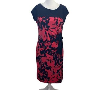 Motherhood Maternity Black and Red Floral Midi Dress. Cute Tie waist. Size M.